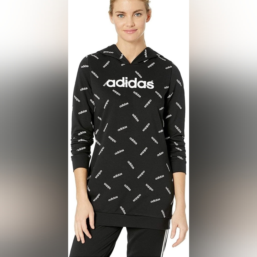 Adidas Black Hoodie with Repeated Logo Pattern